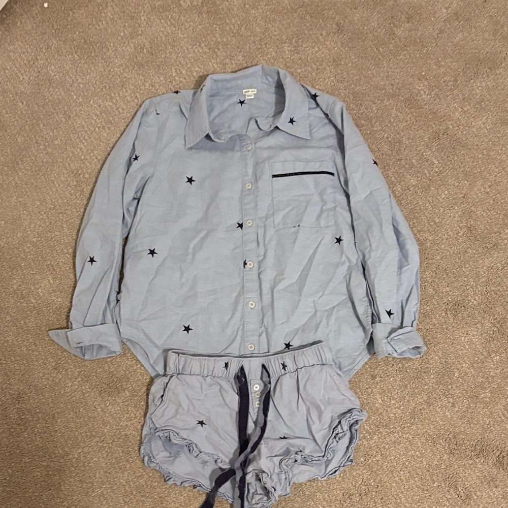 aerie light blue pajama set with stars